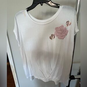 Justice Beaded Rose Shirt- White. Size 18 Plus. Like New.